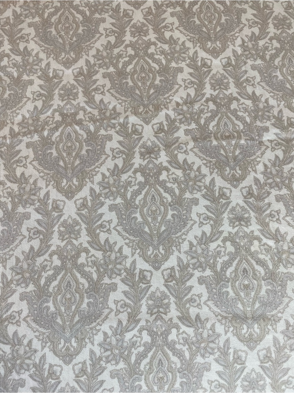 Raymond Waites Damask Ornate Flat Sheet Muted Taupe & White Baroque Scroll